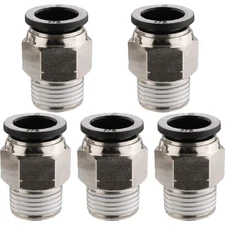 5PCS Pneumatic Male Straight 1/2" Tube OD x 3/8" NPT Thread Push to Connect A...