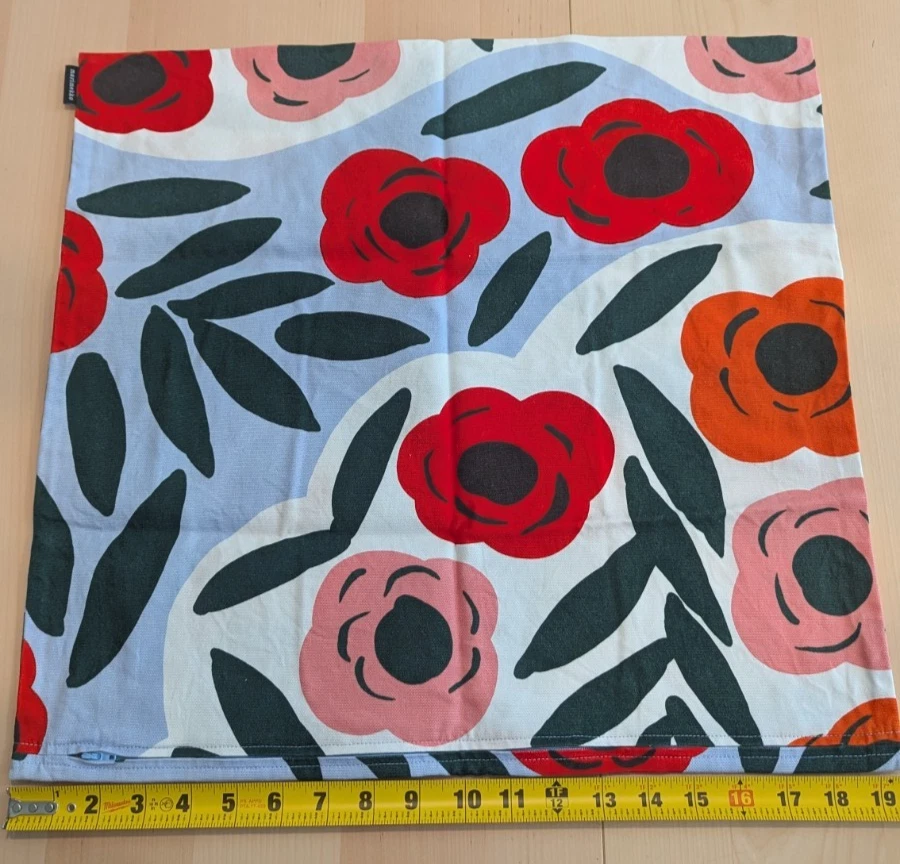 Funda Almohada Marimekko RUUKKU 100% Algodón Cremallera 19"×19 3/4" Floral Rosa Azul Foto 2 de 4