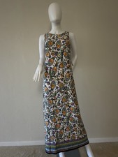 MSK White Multicolor Sleeveless Floral Maxi Dress Crew Neck Zip Lightweight M
