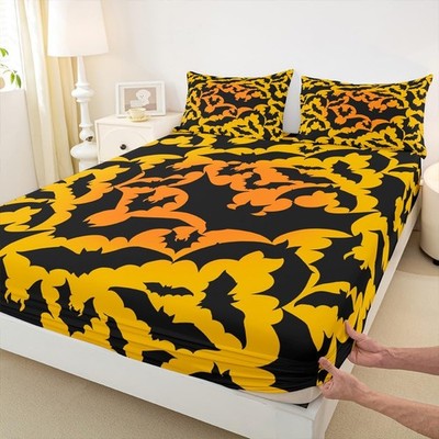 Halloween Themed Fitted Twin Size,Black Bats Animal Print Soft and Luxury Set...