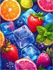Tile Mural Colorful Citrus Fruit with Ice Cubes Kitchen Bathroom Wall Backsplash