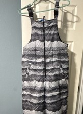 London Fog Kids Snow Bib Pants Gray Black Striped Insulated M/10-12 Pockets