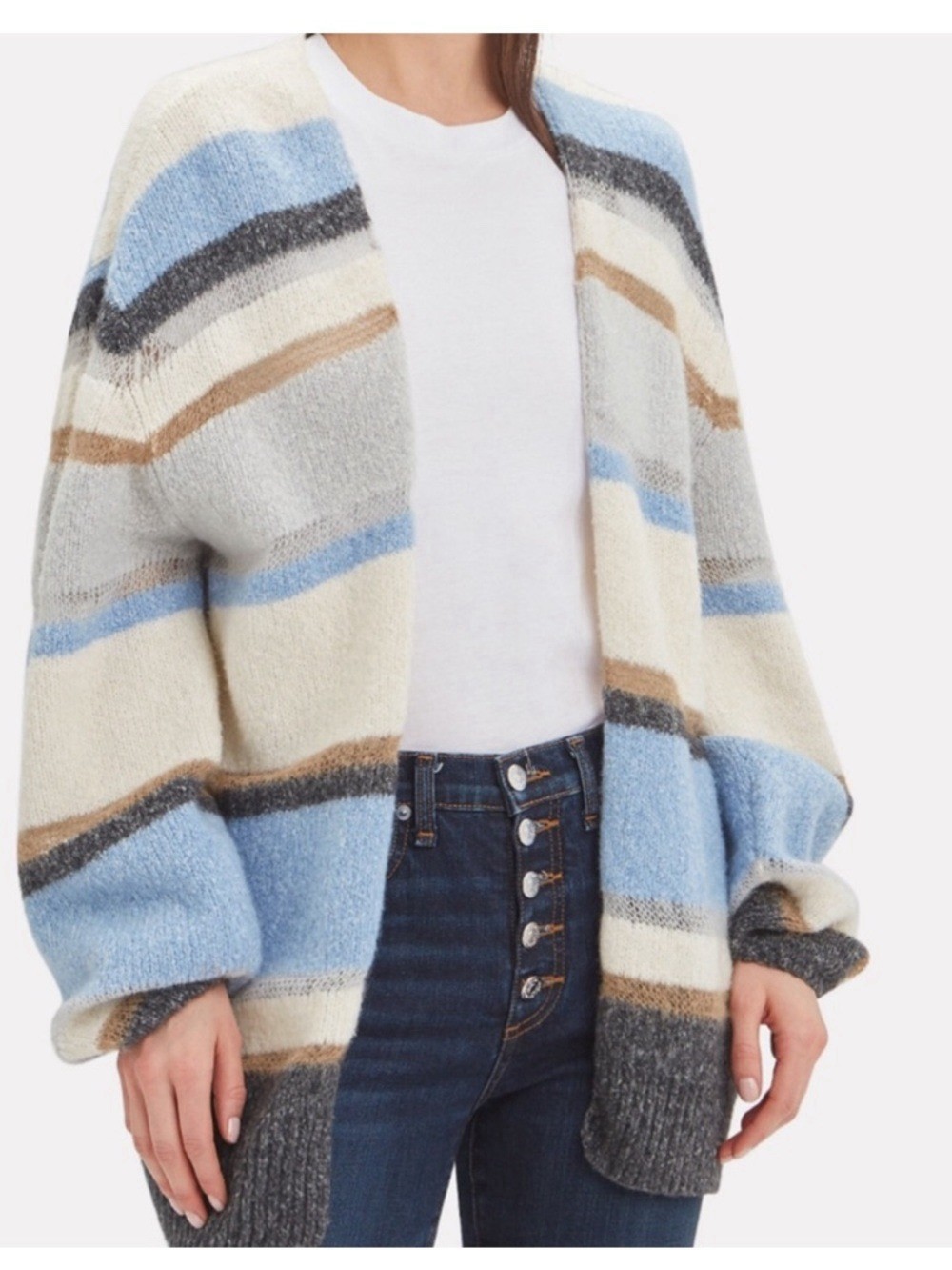Veronica Beard Striped Open Front Cardigan Merino Wool Cashmere Blend Small