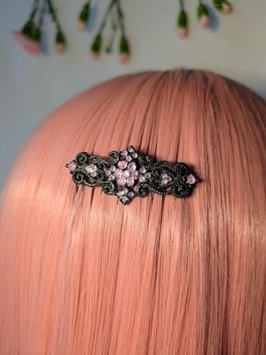 Vintage Style Haarschmuck Diamanten mit rosa Kristallblume auf Kamm