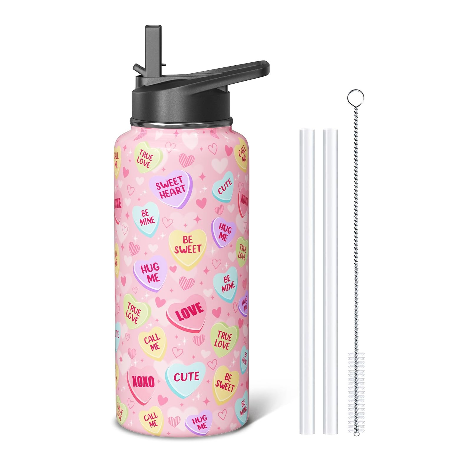 With Flip Straw & Spout Lid, Cute He...
