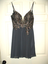 Jovani Charcoal Gray Evening Dress Prom Formal Rhinestones Low Back Size 6 NWT