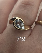 2.32g 9ct Yellow Gold Qvc Blue Stone Wave Ring Size O Pear Shape Solitaire 375 9