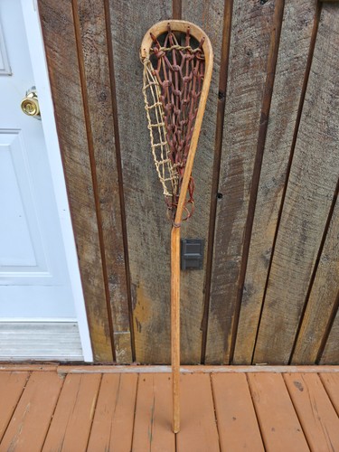 Beautiful VINTAGE Old Wooden Lacrosse Stick CANADIAN LACROSSE MFG INC 46" x 7"