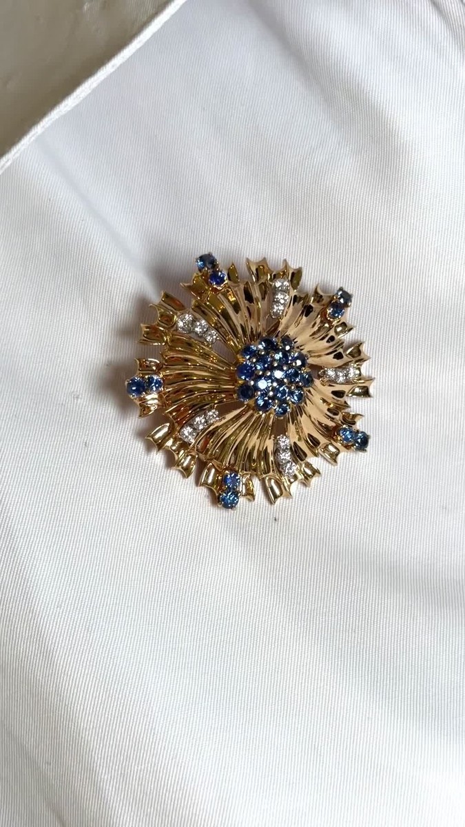 カルティエ　ブローチ　ヴィンテージ CARTIER Mid Century Vintage Flower Diamond Blue Sapphire Brooch