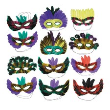 Bulk Assortment of Colorful Masquerade Feather Masks - 50 Pc.