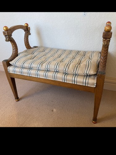 Baker Furniture Matched PAIR Vintage Carved Dolphins Window/Hall Bench Seats. A+