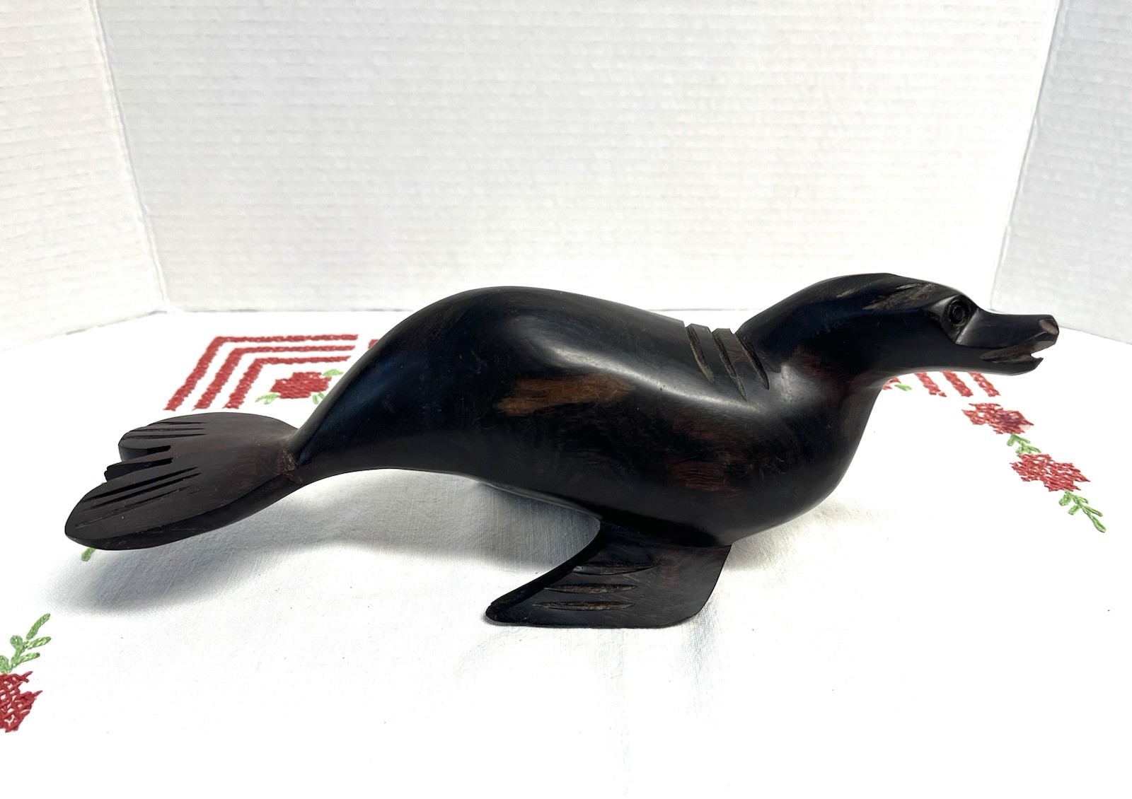 Vintage hand carved solid ironwood seal sea lion figurine nautical paperweight or doorstop, vintage figurine