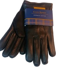 CLUB ROOM MENS DEERSKIN LEATHER GLOVES FLEECE LINED Black SIZE M