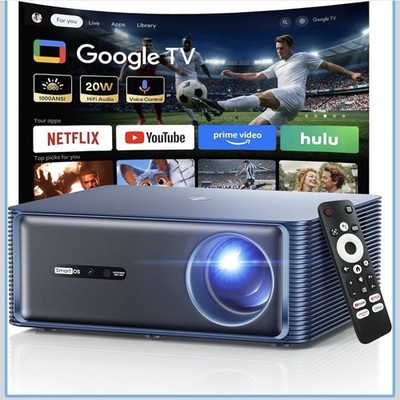 1000 ANSI Google TV Smart Projector - 4K Projector with WiFi and Bluetooth