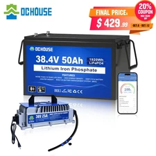 36V 50AH Lithium Golf Carts Lifepo4 Battery with 36V 25A Charger Bluetooth RV