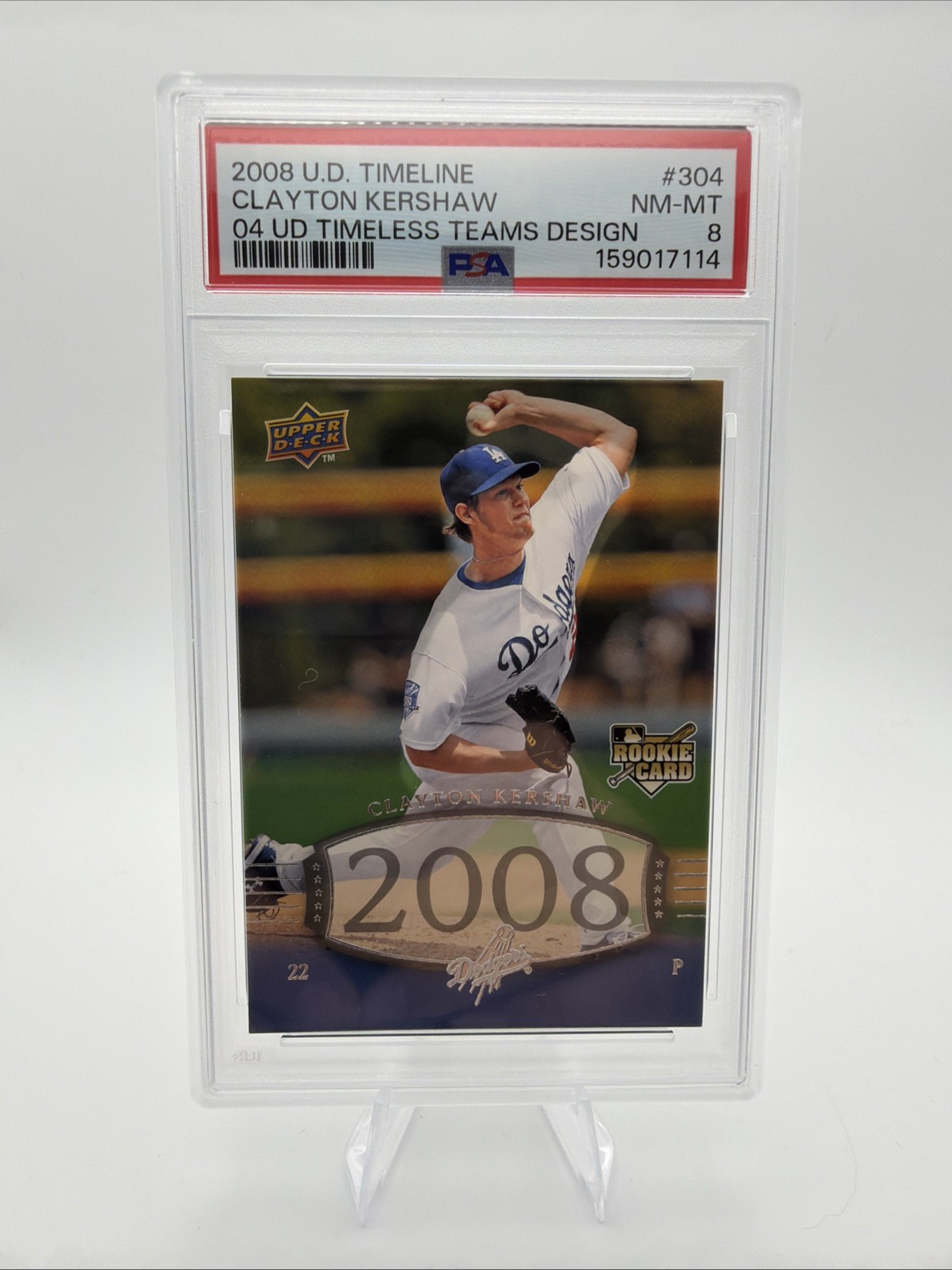 2008 Upper Deck Timeline Clayton Kershaw #304 LA Dodgers RC PSA 8 NM-MT view 1