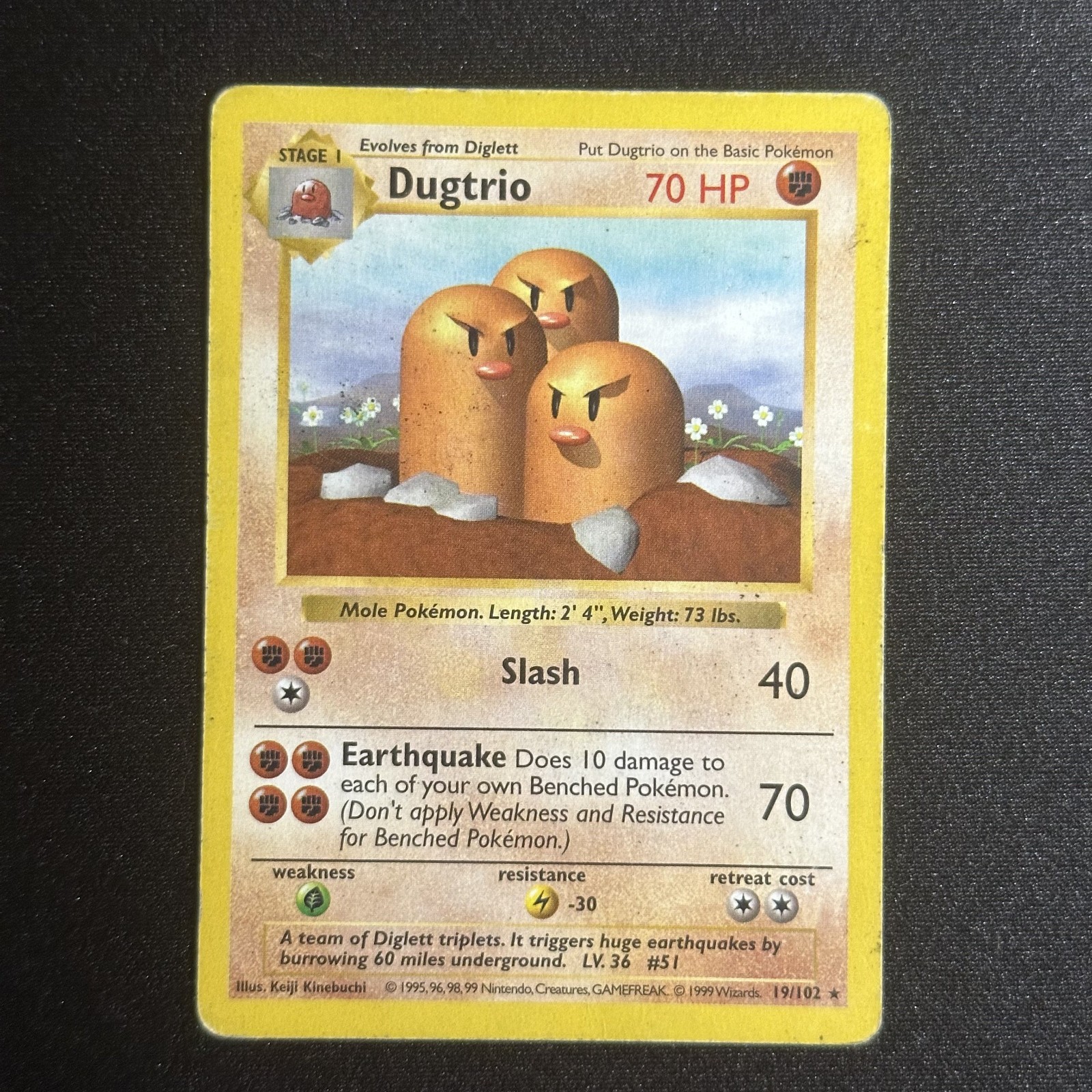 Dugtrio 19/102 | Base Set Shadowless | Regular Rare | Pokemon TCG WOTC 1999 | MP