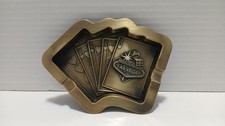 Vintage Las Vegas Hearts Ace High Straight Flush Brass Ashtray NOS Clean No Mark