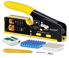 Pass Through RJ45 Crimp Tool Kit All-in-One Ethernet RJ45 Crimper Set Yellow-A