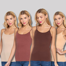 Women's Cotton Cami Adjustable Spaghetti w/ Built-In Shelf Bra No Pad Tank Top