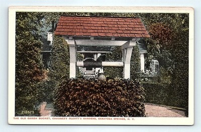 Postcard New York Old Oaken Bucket Chauncey Olcott's Gardens Saratoga Springs NY
