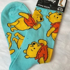 Disney Winnie the Pooh Turquoise Graphic Crew Socks New Size 9-13 Unisex