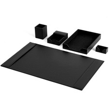 Sayglossy 5 Piece Leather Desk Pad Set Organizer Accessories Workplace Black 