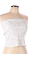 Women's White Knit Cropped Strapless Ruffle Tube Top