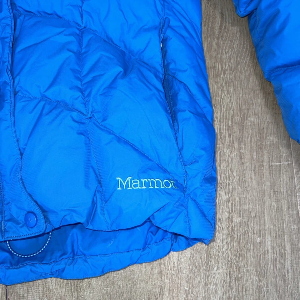 Marmot Women's 650 Fill Down Parka Puffer Jacket Hooded Blue Full Zip Sz Small - Image 4 of 4