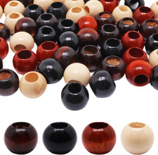 20 mm Large Hole Wooden Beads for Crafts - 10 mm - 4 Colors Round Wooden 60