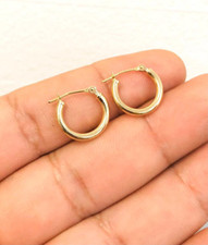 14K Yellow Solid Real Gold Hoop Earrings 14x14mm / Latch Back Gold Hoop Earrings
