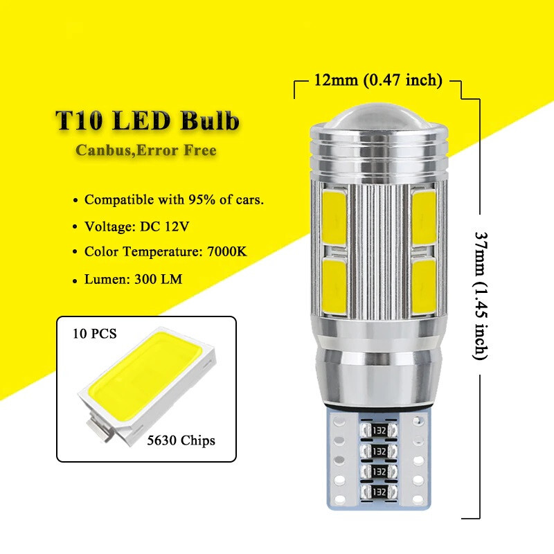 Kit 2 Ampoules LED W5W T10 6000K Blanc Xenon - Veilleuses, 12V, Canbus - Neuf