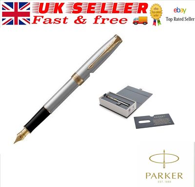 Parker Sonnet Edelstahl Füllfederhalter mit Goldrand GT mittlere Spitze