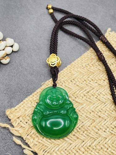 Collar Colgante Dije Buda de Jade con Cordón Ajustable Hecho a Mano Piedra Preciosa Tallada - Imagen 15 de 16