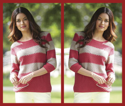 STRUKTURIERTER STRICKPULLOVER 3/4-ÄRMEL VON YOURSTYLE TG BEERE/STEINSTREIFEN GRÖSSE UK 8 neu mit Etikett