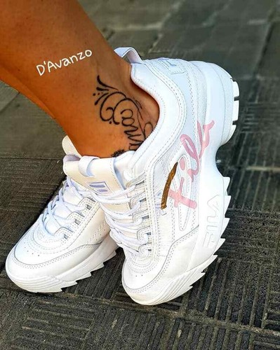 scarpe donna Fila distruptor con scritta rosa sneakers | eBay
