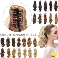 US Thick Long Ponytail Natural Jaw Clip In Hair Extension Curly Wavy Pony Tail 