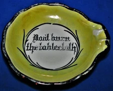 Vintage Don't Burn The Tablecloth Message Ceramic Ashtray Silver Luster Graphics