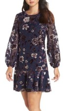 Eliza J NWT Navy Floral Chiffon Long Sheer Sleeve Dress Size 4