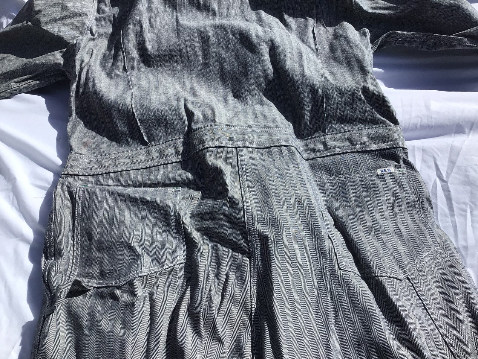 NOS. Key Brand Men's Gray Fisher Stripe Unlined Long-Sleeve Coveralls 48R Vintg image 10