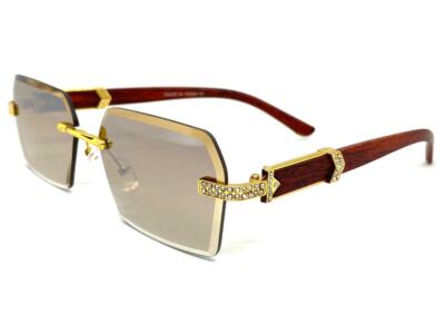Men Classy Elegant Sophisticated Hip Hop SUN GLASSES Gold & Faux Wooden