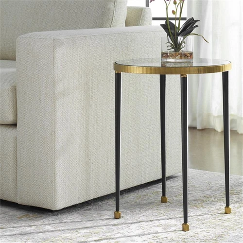Uttermost Stiletto Contemporary Iron Metal/Glass Side Table in Gold/Black - Picture 2 of 4