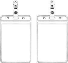 Waterproof Vertical ID Badge Holder Clear Name Tags with Badge Clip Straps 2Pack
