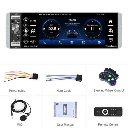 HD Car Stereo Bluetooth MP5 Player FM Radio AUX USB SD TF Carplay Part1DIN 5.1" - Picture 4 of 11