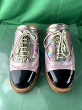 Chanel Tricolor Patent Leather Lace Up Mule Sandals Size 38