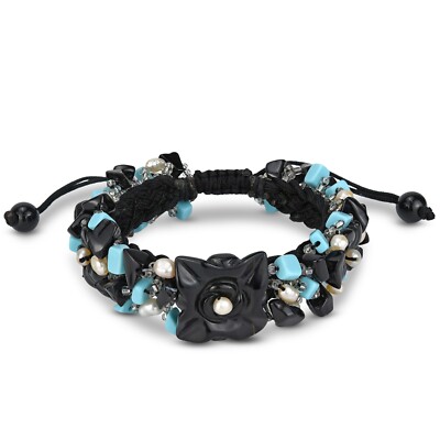 Handmade Floral Trio Turquoise Tone Mixed Stone Pull String Bracelet