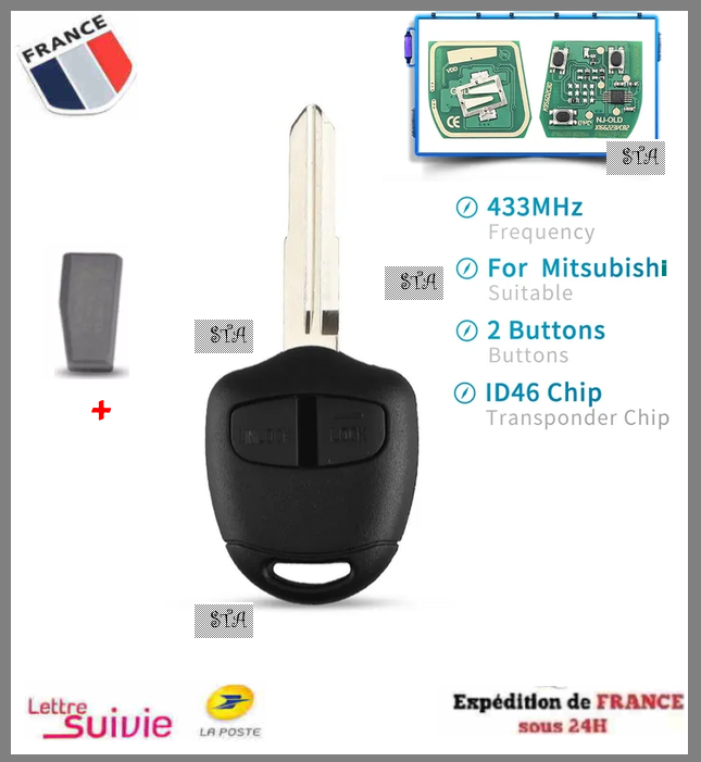 433MHz ID46 MIT8 Remote Control Key For Mitsubishi Shogun Triton Montero Pajero L200
