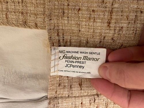 Vtg Set Of 2 Retro Gold Brown Burlap Curtains Draperies Pinch Pleated 36x83 B3:2 - Picture 4 of 14