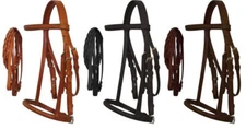 Cobb Size English Headstall w/ Raised Browband & Braided Leather Reins