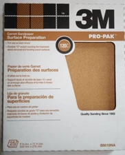 LOT OF 8 x 3M Pro-Pak 9 In. x 11 In. Garnet Fine Sanding Sheets 120 Grit 25 pcs